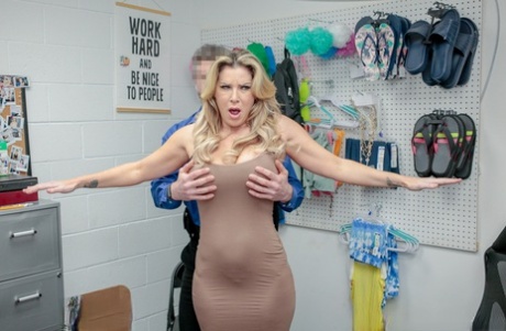 MILF shoplifter Kayla Paige blows the cop & lets him cum on her big tits